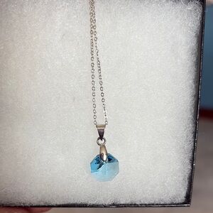 Dazzling Sapphire Teardrop Necklace with Silver Chain